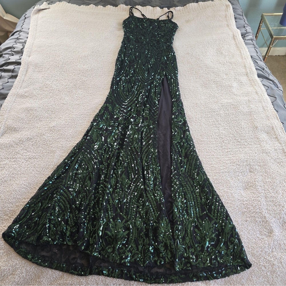 Emerald Green All-Over Sequin Mermaid Dress Prom Formal Gala Glam Fairycore M